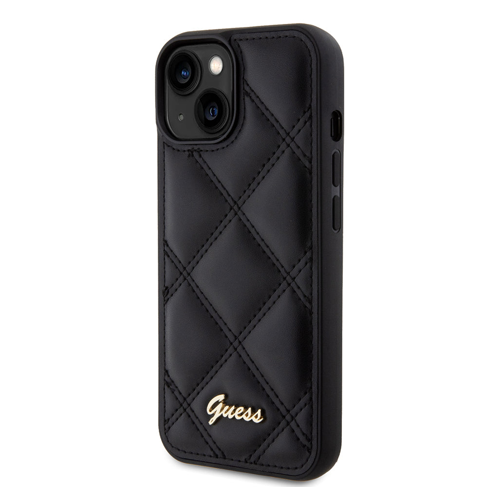 Funda para Apple iPhone 15, Guess, Quilted Metal Logo, Negra