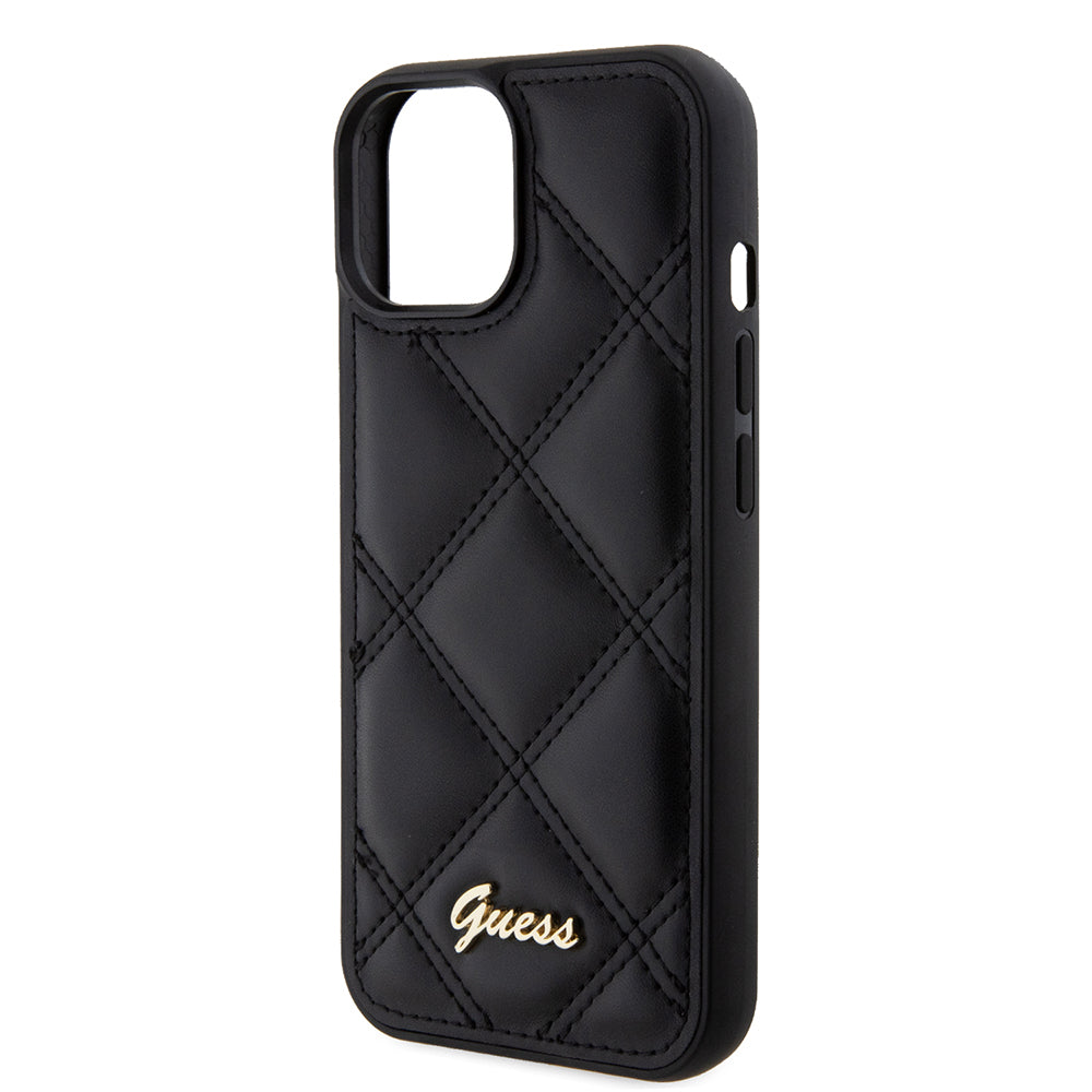 Funda para Apple iPhone 15, Guess, Quilted Metal Logo, Negra