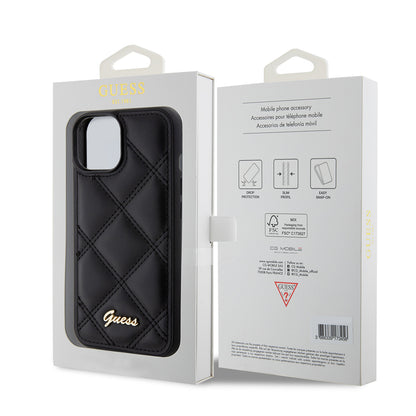 Funda para Apple iPhone 15, Guess, Quilted Metal Logo, Negra