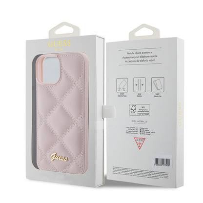 Case for Apple iPhone 15, Guess, Quilted Metal Logo, Pink