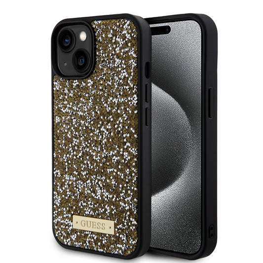 Funda para Apple iPhone 15, Guess, Rhinestone Metal Logo, Amarilla