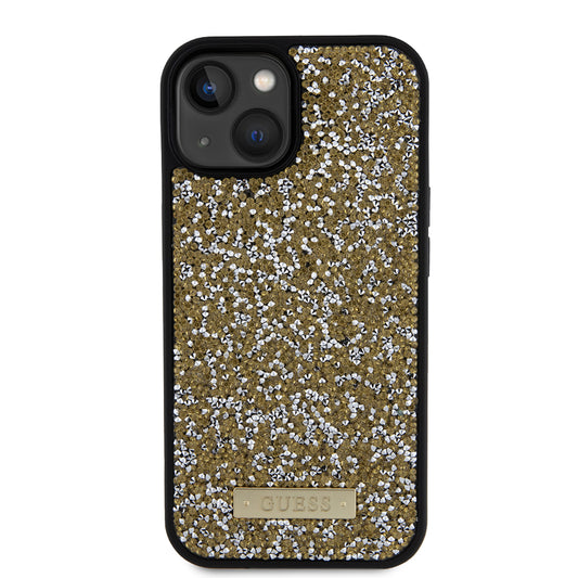 Funda para Apple iPhone 15, Guess, Rhinestone Metal Logo, Amarilla