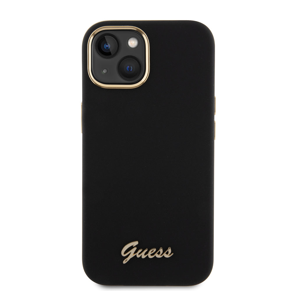 Funda para Apple iPhone 15, Guess, Script Metal Logo & Frame, Negra
