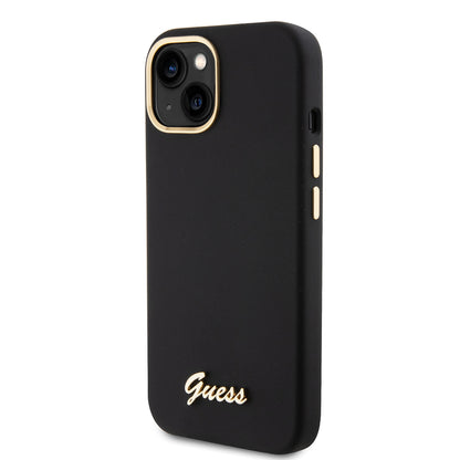 Funda para Apple iPhone 15, Guess, Script Metal Logo & Frame, Negra