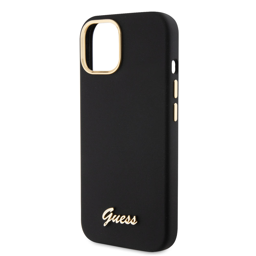 Funda para Apple iPhone 15, Guess, Script Metal Logo & Frame, Negra