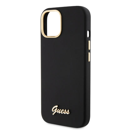 Funda para Apple iPhone 15, Guess, Script Metal Logo & Frame, Negra