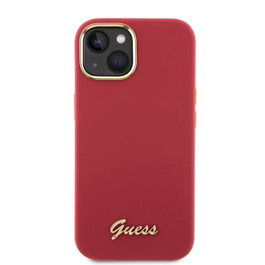 Funda para Apple iPhone 15, Guess, Script Metal Logo & Frame, Roja