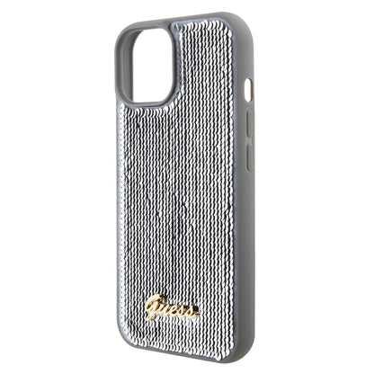 Funda para Apple iPhone 15, Guess, Sequin Script Metal, Plateada