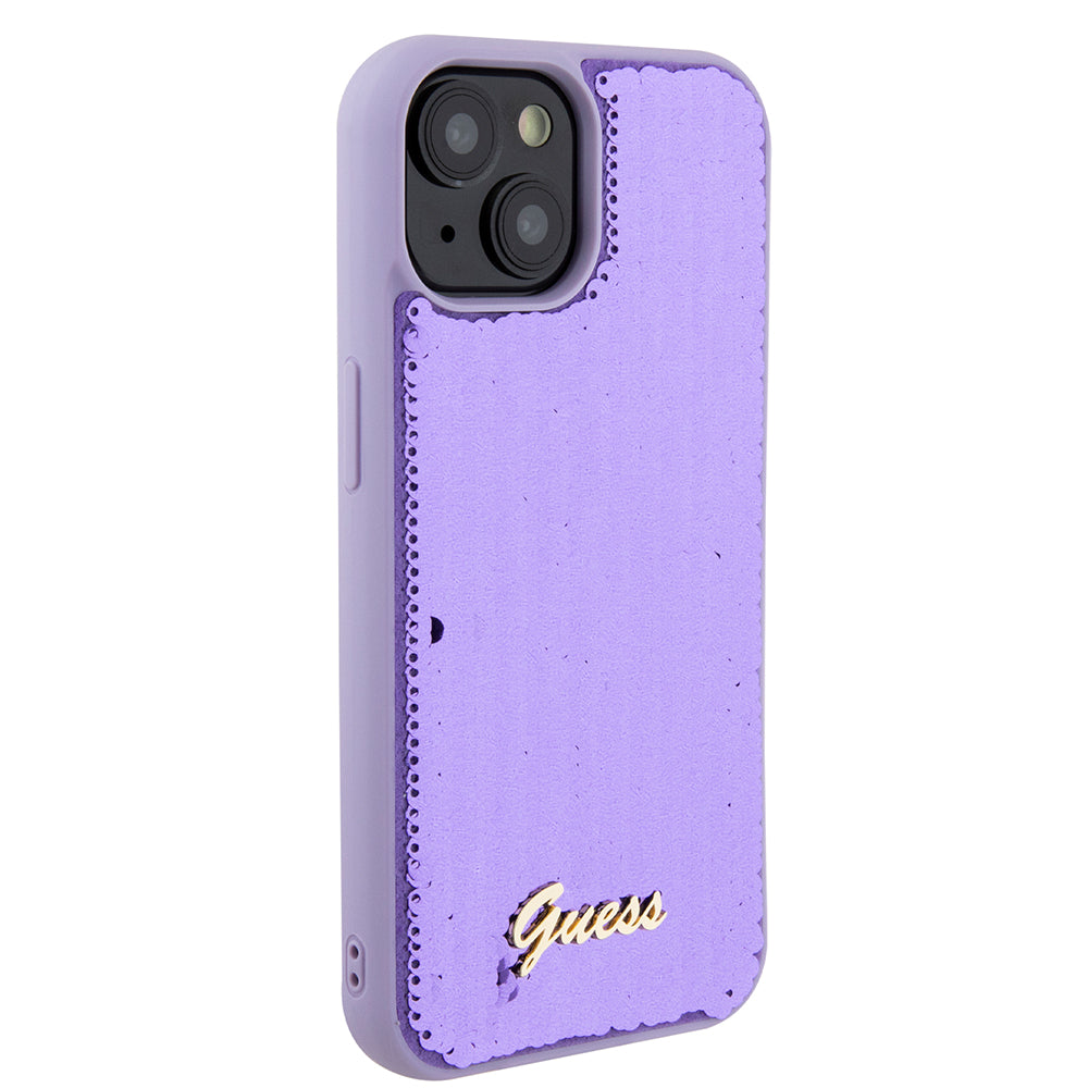 Funda para Apple iPhone 15, Guess, Sequin Script Metal, Morado