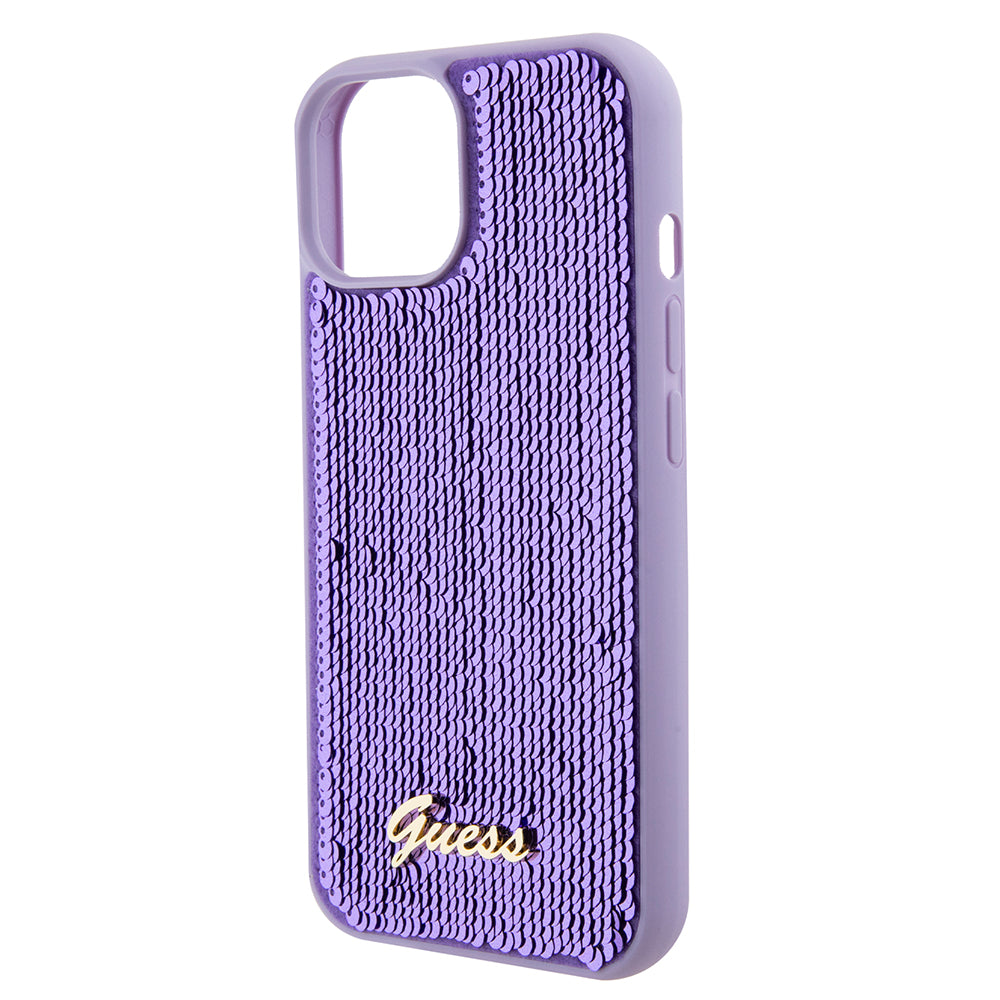 Funda para Apple iPhone 15, Guess, Sequin Script Metal, Morado