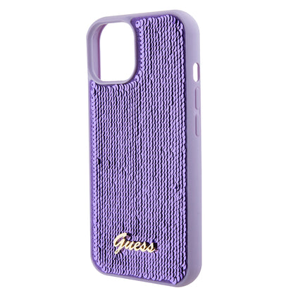 Funda para Apple iPhone 15, Guess, Sequin Script Metal, Morado