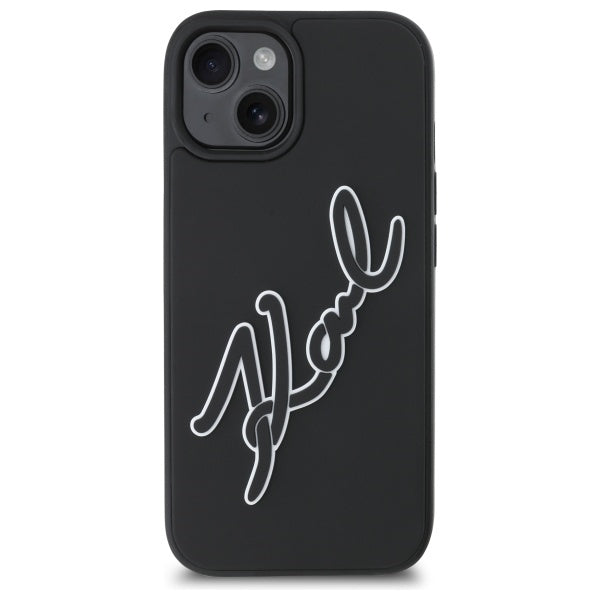 Funda para Apple iPhone 15, Karl Lagerfeld, 3D Rubber Signature, Negra