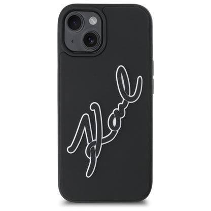 Funda para Apple iPhone 15, Karl Lagerfeld, 3D Rubber Signature, Negra