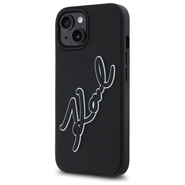 Funda para Apple iPhone 15, Karl Lagerfeld, 3D Rubber Signature, Negra