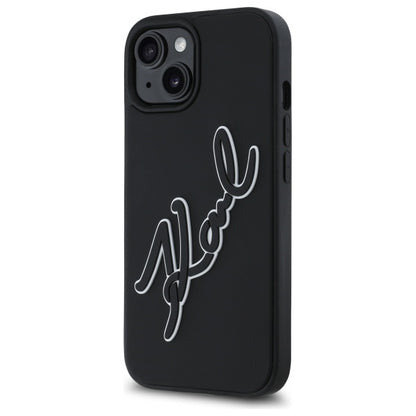 Funda para Apple iPhone 15, Karl Lagerfeld, 3D Rubber Signature, Negra