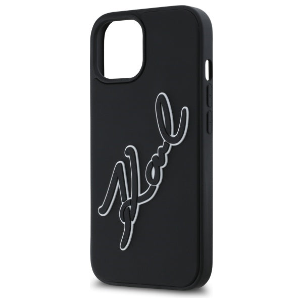 Funda para Apple iPhone 15, Karl Lagerfeld, 3D Rubber Signature, Negra