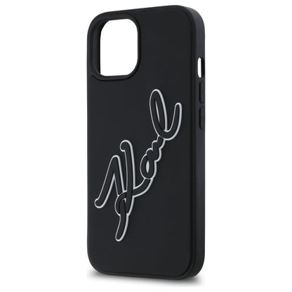 Funda para Apple iPhone 15, Karl Lagerfeld, 3D Rubber Signature, Negra