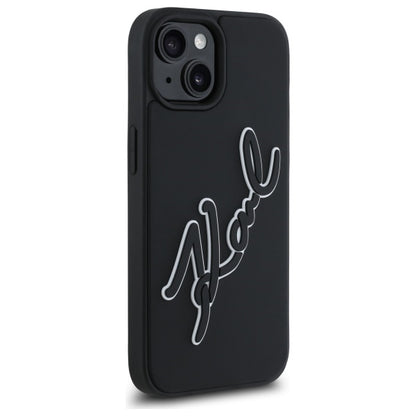 Funda para Apple iPhone 15, Karl Lagerfeld, 3D Rubber Signature, Negra