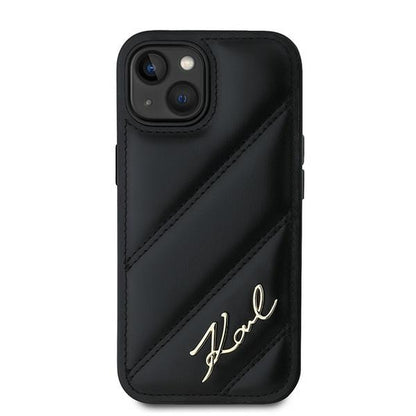 Funda para Apple iPhone 15, Karl Lagerfeld, Diagonal Quilted Script, Negra