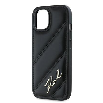 Funda para Apple iPhone 15, Karl Lagerfeld, Diagonal Quilted Script, Negra