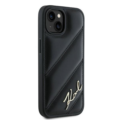 Funda para Apple iPhone 15, Karl Lagerfeld, Diagonal Quilted Script, Negra