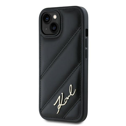 Funda para Apple iPhone 15, Karl Lagerfeld, Diagonal Quilted Script, Negra