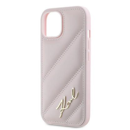 Funda para Apple iPhone 15, Karl Lagerfeld, Diagonal Quilted Script, Rosa