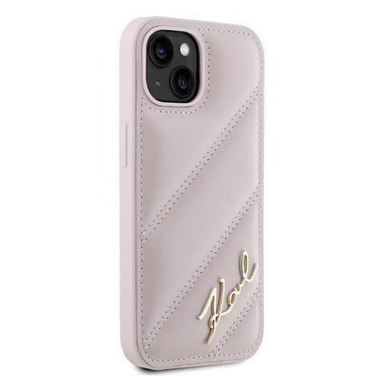 Funda para Apple iPhone 15, Karl Lagerfeld, Diagonal Quilted Script, Rosa
