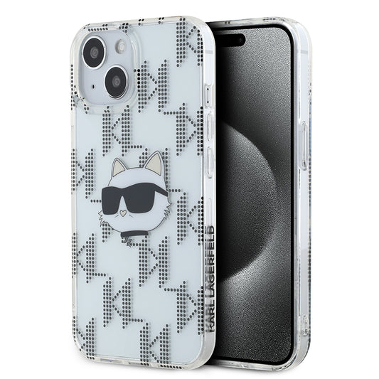 Funda para Apple iPhone 15, Karl Lagerfeld, IML Electroplated Choupette Head, Transparente