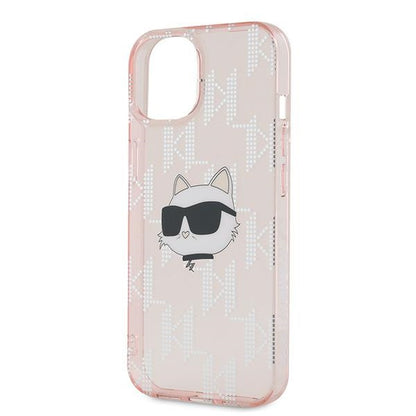 Funda para Apple iPhone 15, Karl Lagerfeld, IML Luxury Monogram Choupette's Head, Rosa
