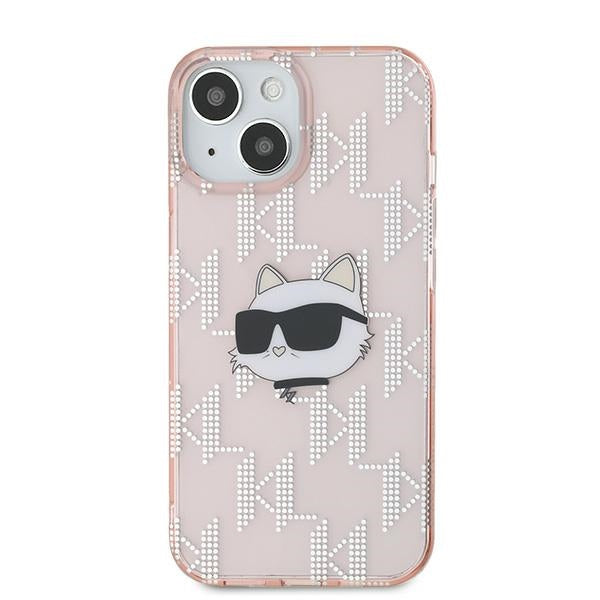 Funda para Apple iPhone 15, Karl Lagerfeld, IML Luxury Monogram Choupette's Head, Rosa