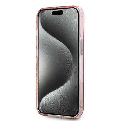 Funda para Apple iPhone 15, Karl Lagerfeld, IML Luxury Monogram Choupette's Head, Rosa