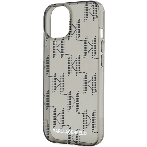 Funda para Apple iPhone 15, Karl Lagerfeld, IML Luxury Monogram KL Pattern with Strap, Negra