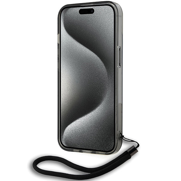 Funda para Apple iPhone 15, Karl Lagerfeld, IML Luxury Monogram KL Pattern with Strap, Negra