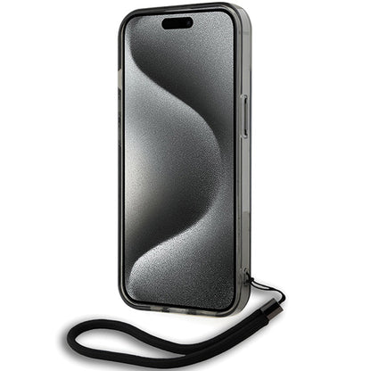 Funda para Apple iPhone 15, Karl Lagerfeld, IML Luxury Monogram KL Pattern with Strap, Negra