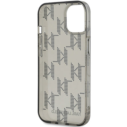 Funda para Apple iPhone 15, Karl Lagerfeld, IML Luxury Monogram KL Pattern with Strap, Negra