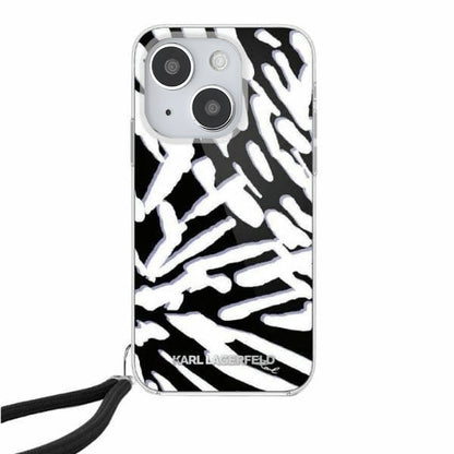 Funda para Apple iPhone 15, Karl Lagerfeld, IML Luxury Zebra Pattern with Strap, Negra