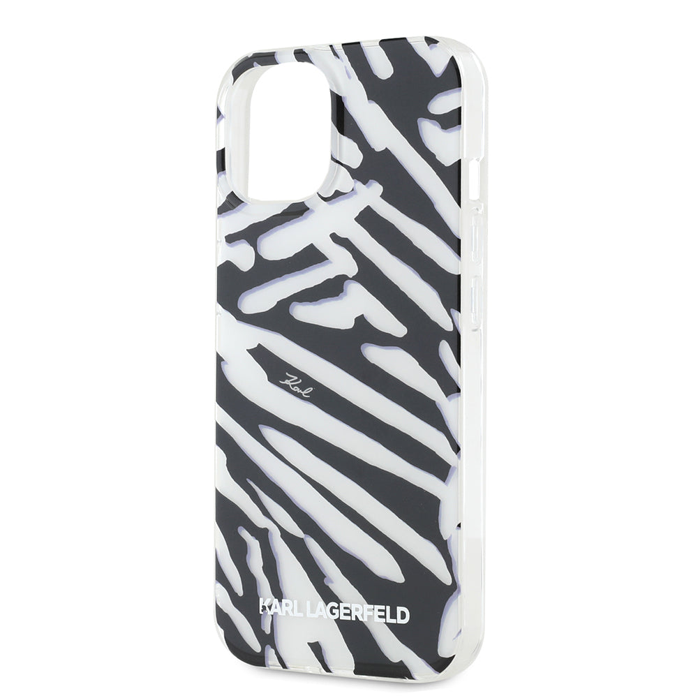 Funda para Apple iPhone 15, Karl Lagerfeld, IML Luxury Zebra Pattern with Strap, Negra