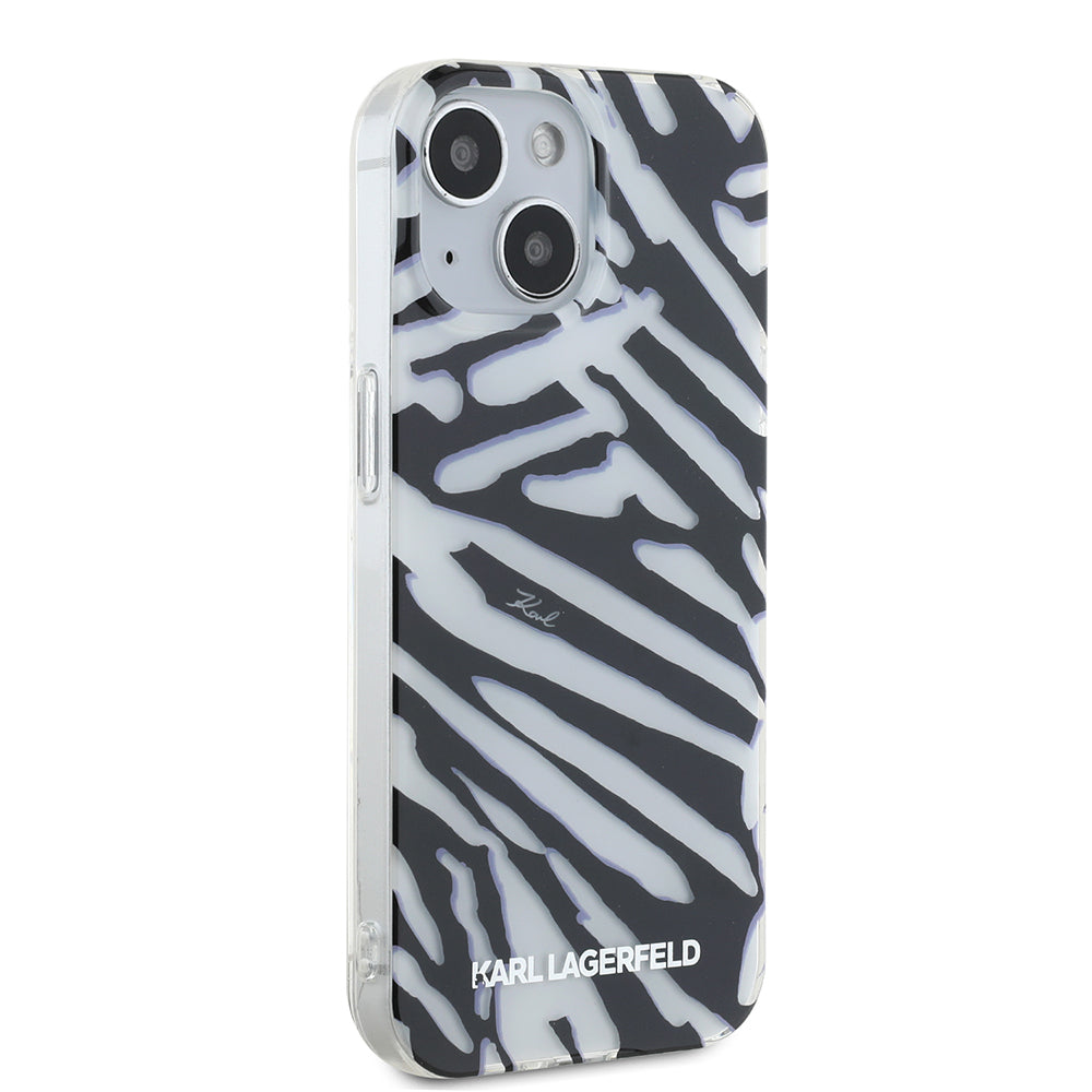 Funda para Apple iPhone 15, Karl Lagerfeld, IML Luxury Zebra Pattern with Strap, Negra