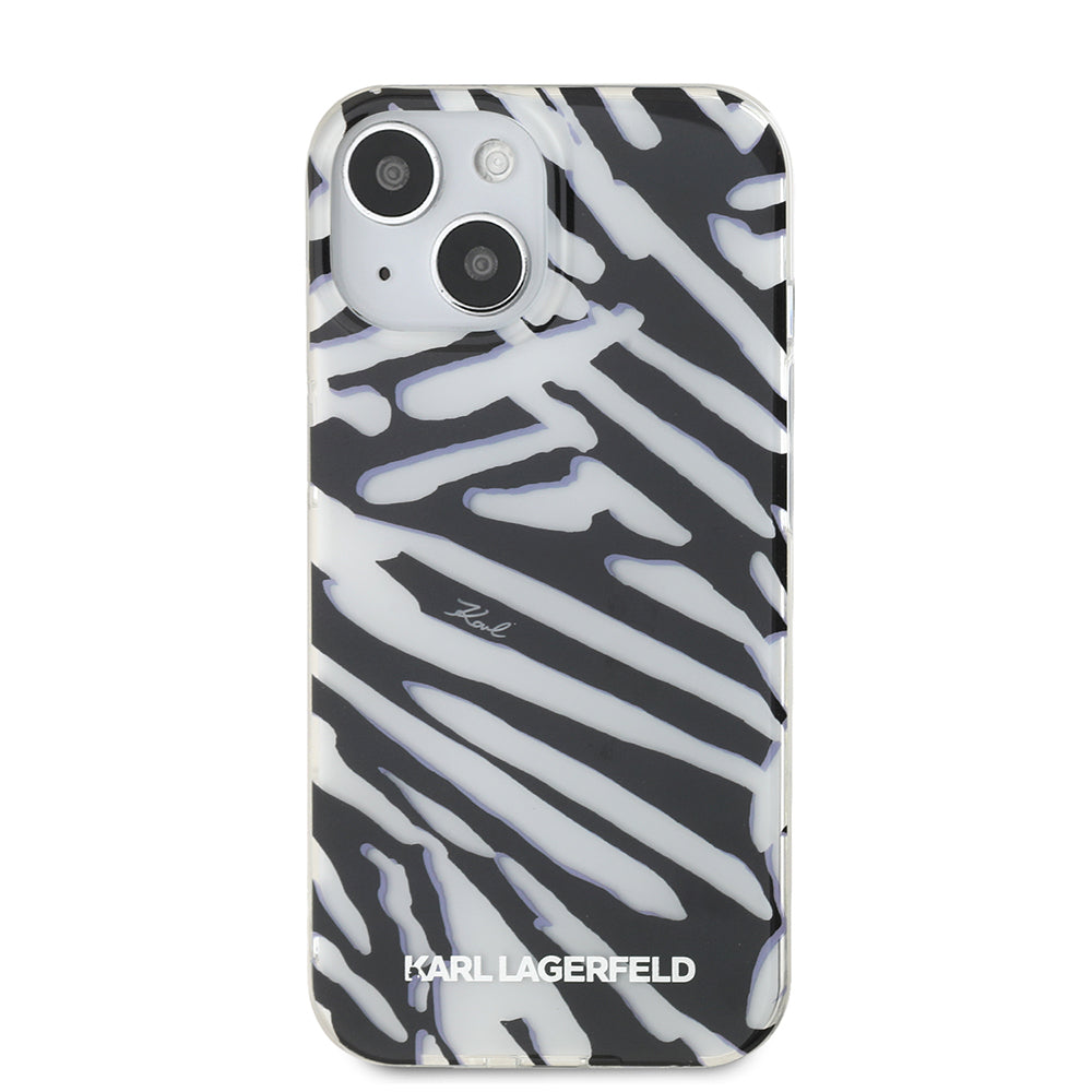 Funda para Apple iPhone 15, Karl Lagerfeld, IML Luxury Zebra Pattern with Strap, Negra