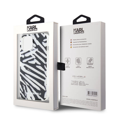 Funda para Apple iPhone 15, Karl Lagerfeld, IML Luxury Zebra Pattern with Strap, Negra