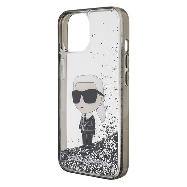 Funda para Apple iPhone 15, Karl Lagerfeld, Liquid Glitter Ikonik Karl, Transparente