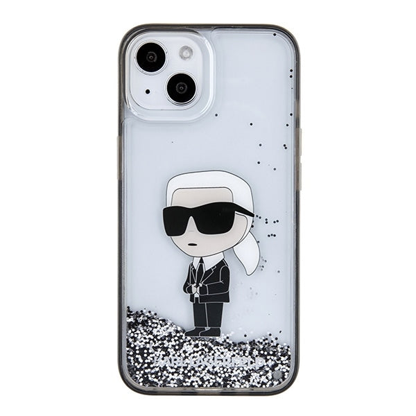 Funda para Apple iPhone 15, Karl Lagerfeld, Liquid Glitter Ikonik Karl, Transparente