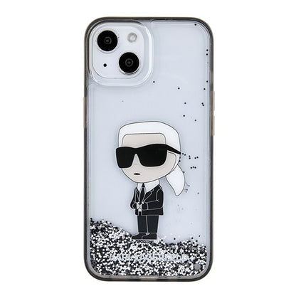 Funda para Apple iPhone 15, Karl Lagerfeld, Liquid Glitter Ikonik Karl, Transparente