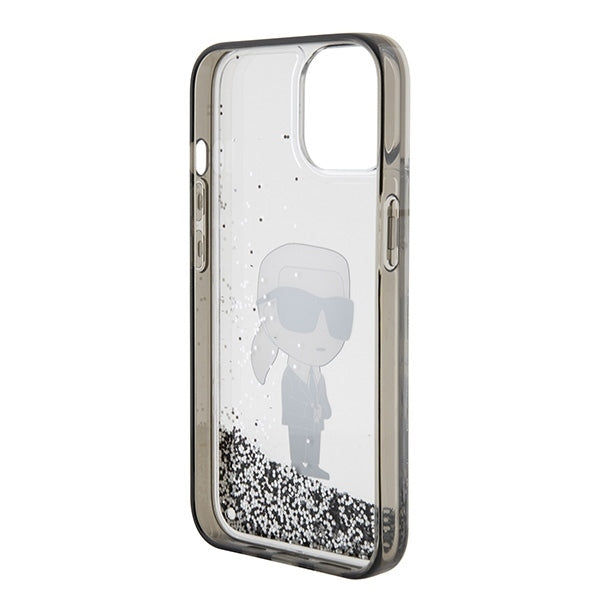 Funda para Apple iPhone 15, Karl Lagerfeld, Liquid Glitter Ikonik Karl, Transparente