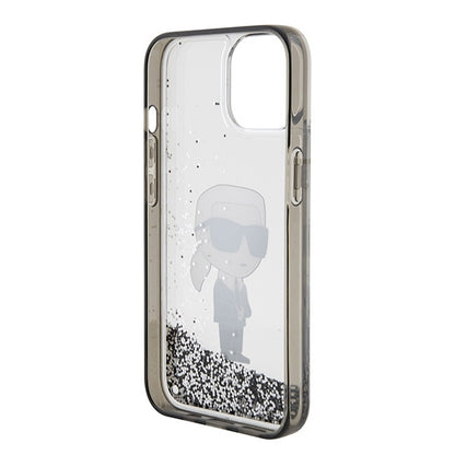 Funda para Apple iPhone 15, Karl Lagerfeld, Liquid Glitter Ikonik Karl, Transparente