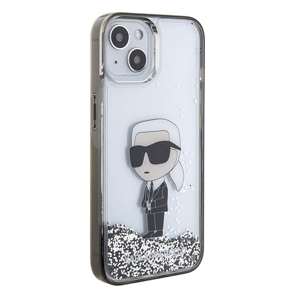 Funda para Apple iPhone 15, Karl Lagerfeld, Liquid Glitter Ikonik Karl, Transparente