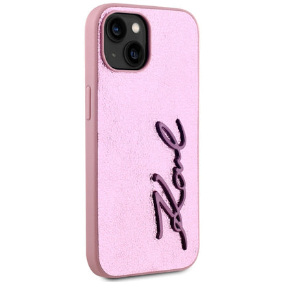 Funda para Apple iPhone 15, Karl Lagerfeld, Metal Signature, Rosa