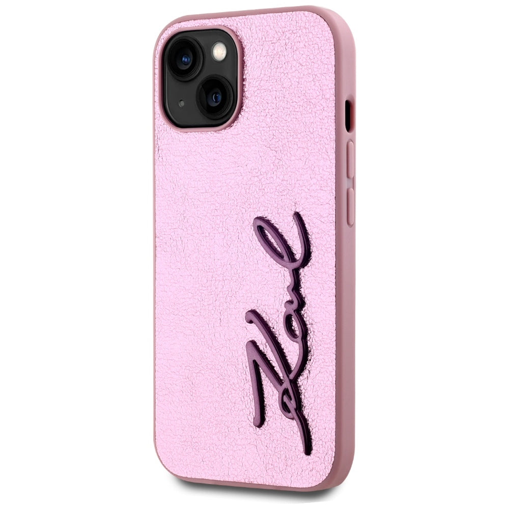 Funda para Apple iPhone 15, Karl Lagerfeld, Metal Signature, Rosa