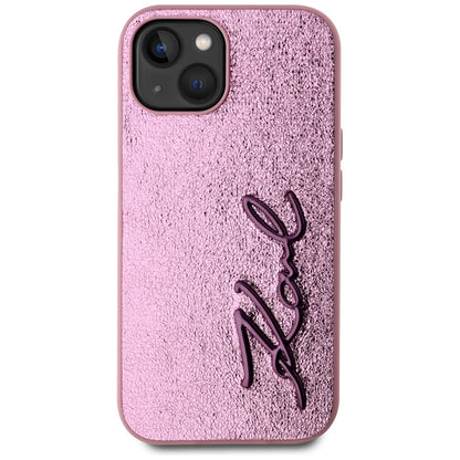 Funda para Apple iPhone 15, Karl Lagerfeld, Metal Signature, Rosa